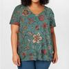 Women's Fashion Casual V-Neck Pullover Short Sleeve Large Size Vintage Printed Top
