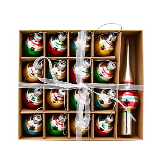 Christmas Mini Glass Ornaments Set Small Vintage Snowman Santa Tree Snowflake Candy Cane Ornaments