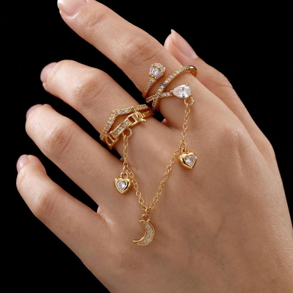 Trendy Fingerless Chain Ring: Creative Copper-Plated Gold Jewelry for Women