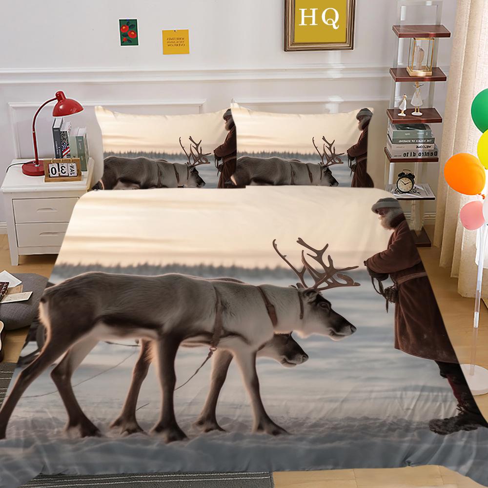 Jultomte Älg 3D-tryckt Polyester Örngott Täcke Två- eller Tredelat Set Tillgängligt