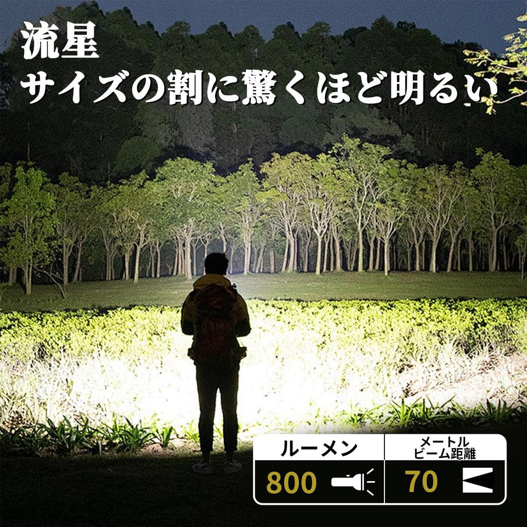 JeckLamp LED Mini 800 5 920mAh Green Flashlight, Lumens, USB-C Rechargeable, Modes, Battery, Waterproof, Ultra-Compact 8.3cm, (Black)