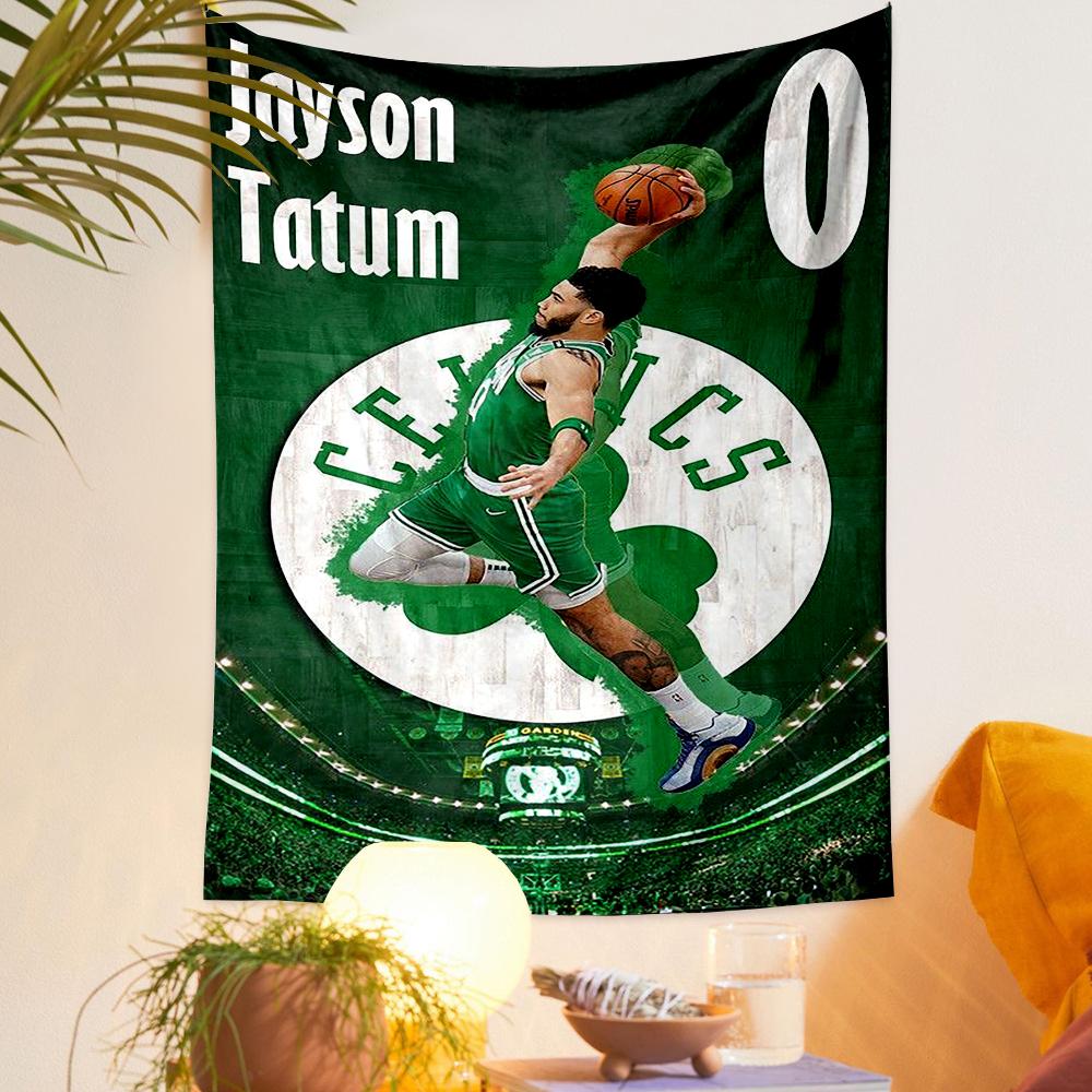 Wall Hanging Tapestry - Jayson Tatum Boston Celtics #0 Green Dunk Basketball Poster for Bedroom Wall Decor
