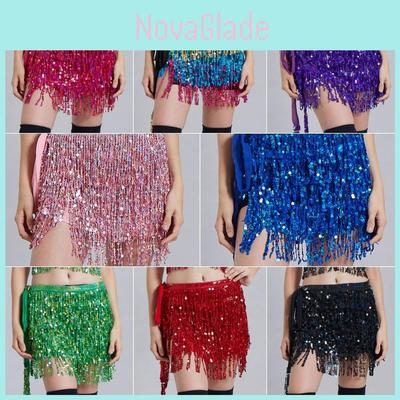 Sequin Tassel Fringe Skirt Belly Dance Costume Hip Scarf Wrap Shimmering And Elegant