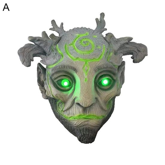 Halloween Forest Spirit Elf Masque LED Horror Headdress Realistic Green Elf Old Man Headgear Cosplay Costumes for Party