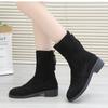 Mode Neue Schuhe für Frauen Mode Reißverschluss Damenstiefel Winter Runde Zehe Solide Flock Casual Short Barrel Niedrigen Absätzen Römerschuhe Frauen