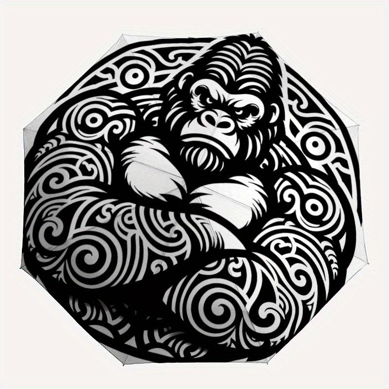 

1pc Gorilla Face Artwork Automatic Open/close Folding Umbrella, Compact Portable Travel Umbrella, Durable Construction yy250809056