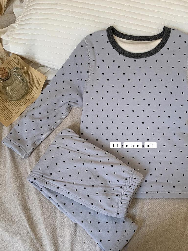 Children's Silk Wool Lined Home Wear Set - Warm Top & Pants