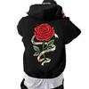 Unisex Long Sleeve Rose Print Pullover Hoodie with Front Pocket for Everyday Wear
