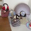 Color-Block Knitted Wrist Bag Japanese Style Wool Bucket Bag Little Mushroom Handbag  Shopping Bag