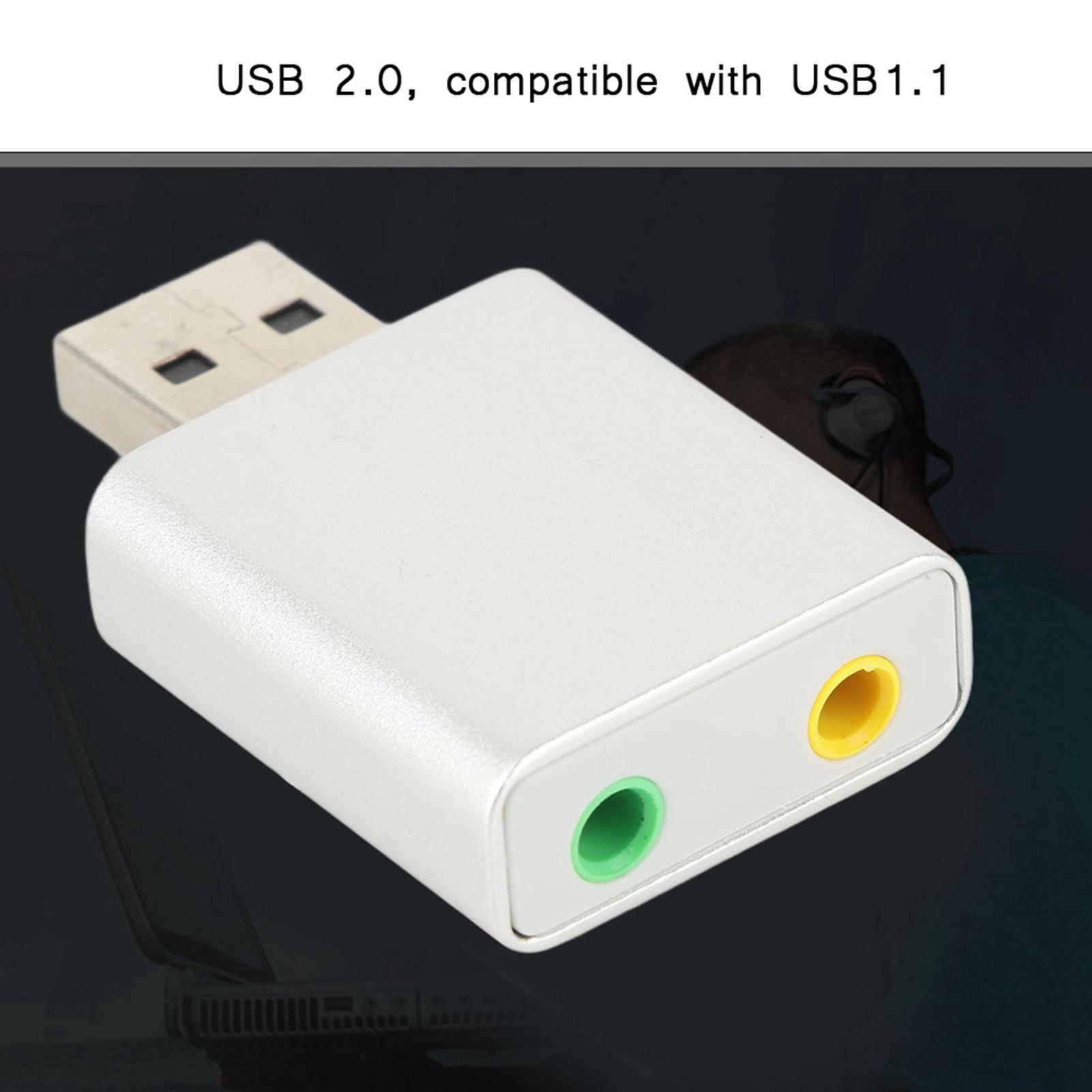 

7.1-канальный внешний USB 2.0 на 3.5 мм стерео или звуковая карта микрофон адаптер динамик (Серебряный) серебряный