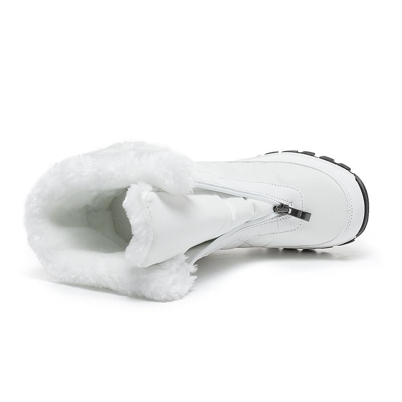 Women's Winter Leather Boots Women Winter Shoes Keep Warm Non-slip Black Snow Boots Ladies Lace-up White Boots
