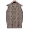 Heren gebreid vest herfst winter V-hals geometrische ruit effen kleur warm winddicht zacht casual mannelijk vest mouwloos top