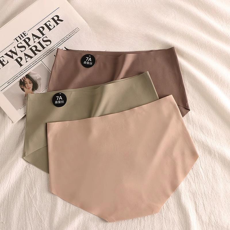 Women's Seamless Panties 7A Mulberry Silk Underpants Solid Color Panties High Stretch Mid-rise Underwear