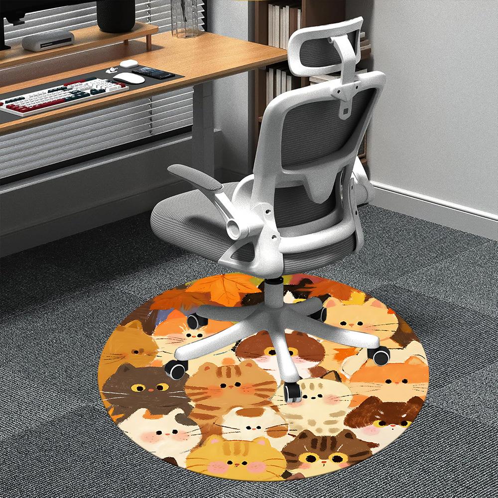 1pc Cat Autumn Office Round Area Rug, Indoor Mat Suitable ForOffice, Under Office Chairs Bedroom Living Room Home Decor, Room Deco N79