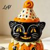 Vassoio a Gradini Decorazione Autunnale Gatto Nero Halloween Statuina Zucca Carina Spaventosa su Resistente Tavolo da Festa Decorazione Statua in Resina per Scaffale di Casa Camino