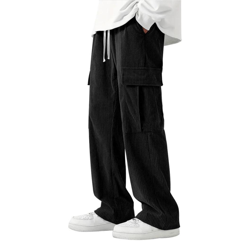 Tooling Men's Corduroy Loose Wide Leg Straight Versatile Casual Pants Army Green Multi-Pocket