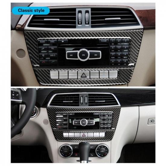 Carbon Fiber Car Central Console Control CD Panel Cover For Benz C W204 2010-13