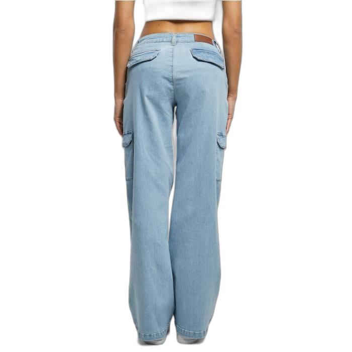 Pantalon cargo - Urban Classics - Femme - Taille haute - Denim extensible - Bleu clair
