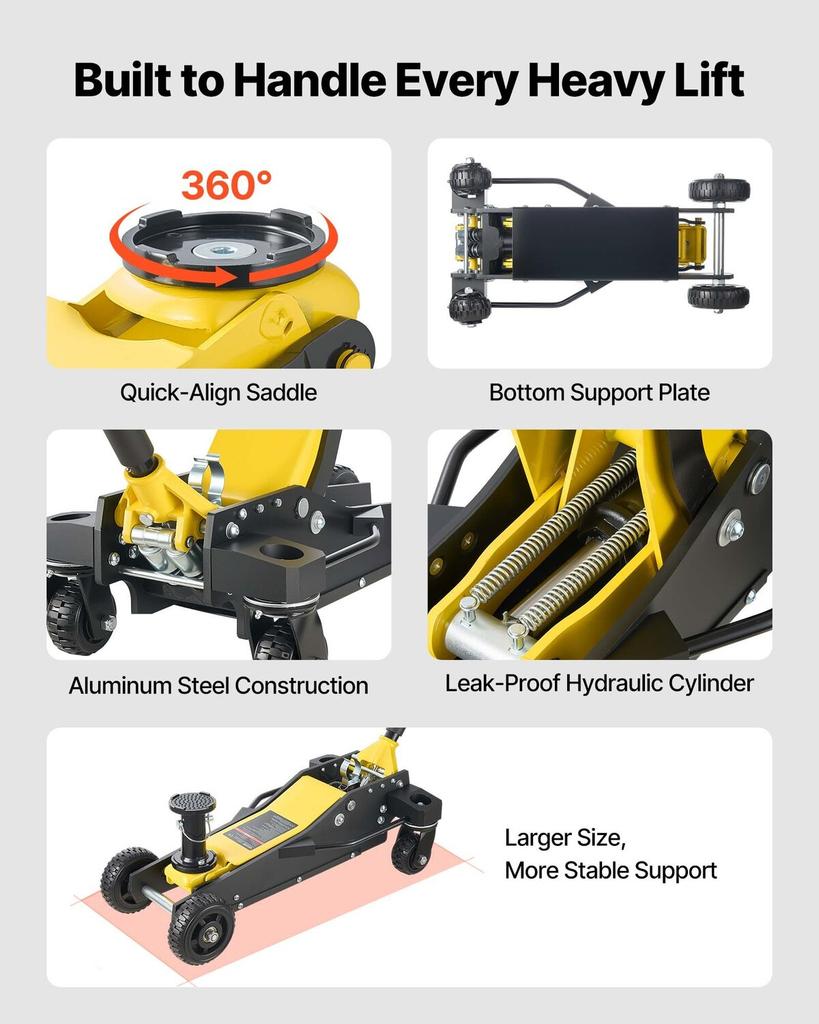 Floor Jack, 3 Ton Capacity, Aluminum & Steel Racing Floor Jack with Dual Pistons Quick Lift Pump & Extension Post, Hydraulic Trolley Car Lift for