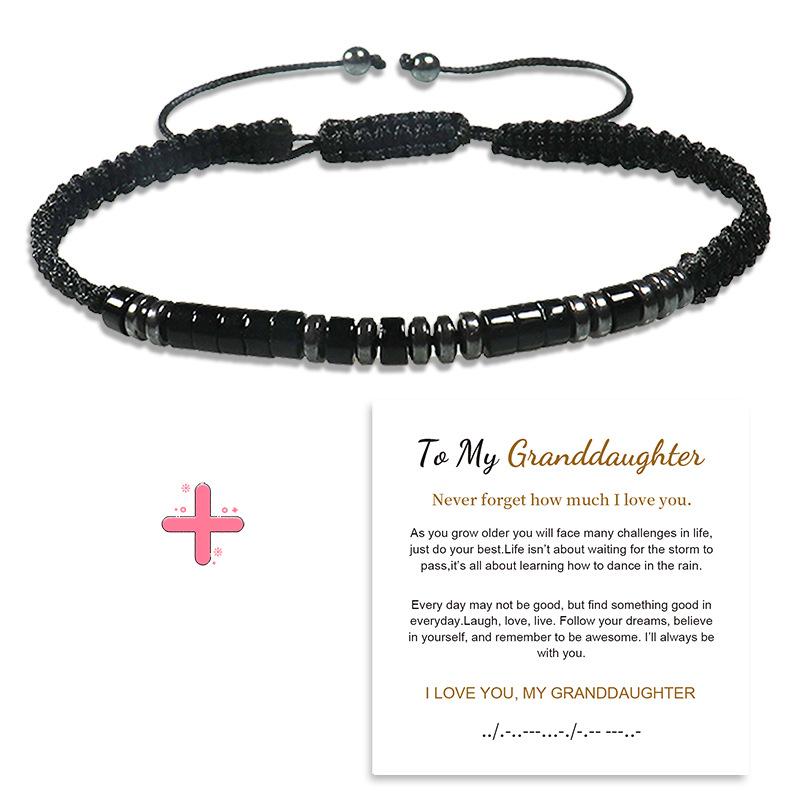 European and American fashion simple bracelet unisex black iron stone spacer obsidian rope woven Morse code bracelet