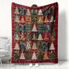 Christmas Patchwork Tree Fleece Blanket, Festive Plaid & Quilted Throw Blanket, Soft Cozy for Holiday Home Decor & Gift