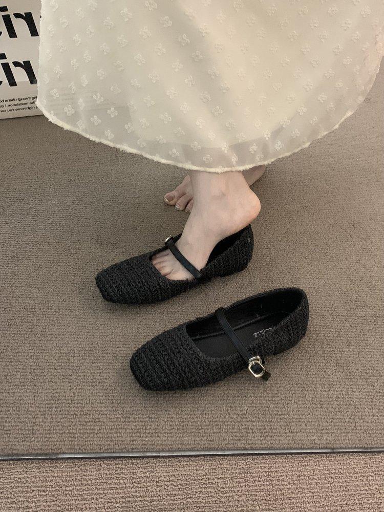 Late Evening Wind Niche Woven Brown Single Shoes Fairy Shoes 2025 New Summer Mary Jane with Skirt Birkenstocks