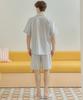 [May Flower] Grey Stripe Short-sleeve Pure Cotton Men's Plus Size Pajama Set [Shipped from Korea] 100% Authentic