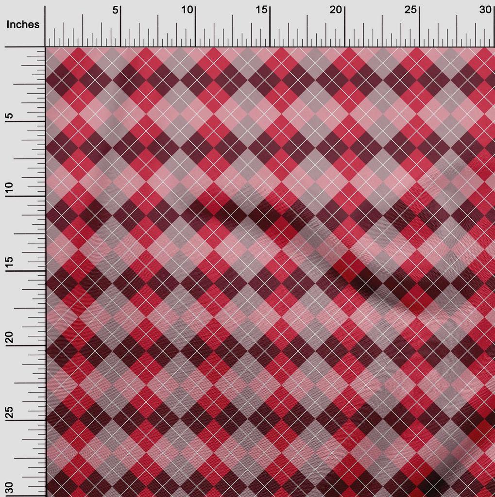 oneOone Cotton Flex Bright Red Fabric Argyle Check Dress Material Fabric Print Fabric By The Yard 40 Inches