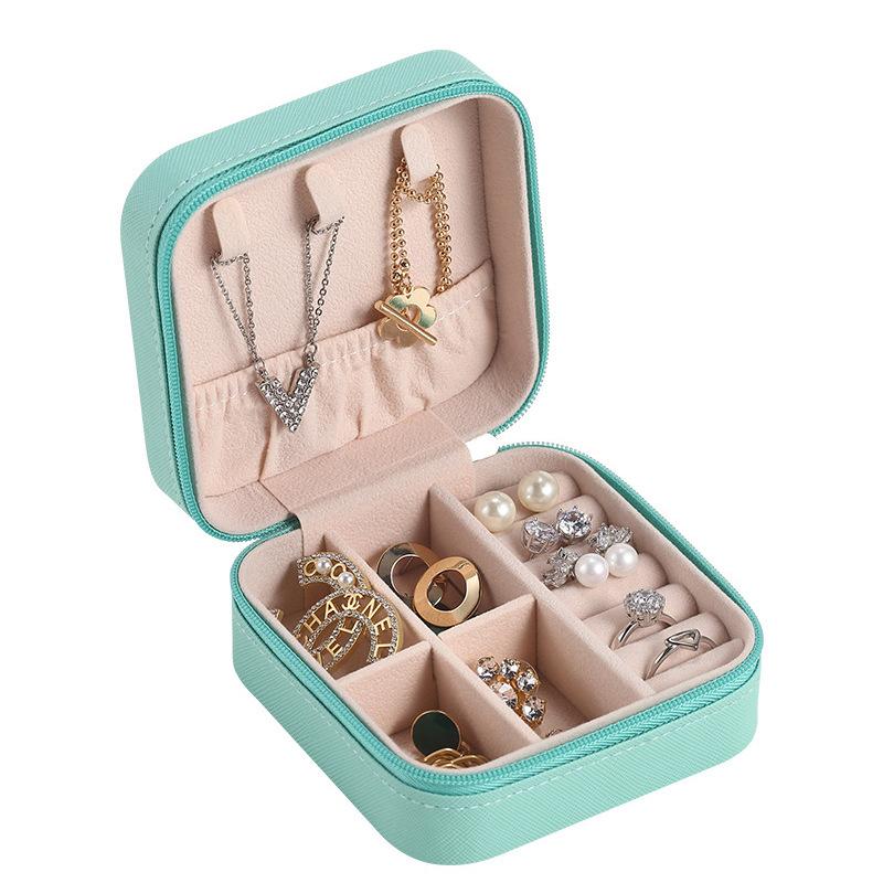 

1PC Mini Jewelry Box Organizer Travel Jewelry Zipper Case Boxes Earrings Necklace Ring Portable Jewelry Box Leather Storage зелёный