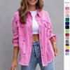 EastRogue Women's Fashion Ripped Denim Women's Autumn and Winter Long-sleeved Casual Lapel Top Jacket