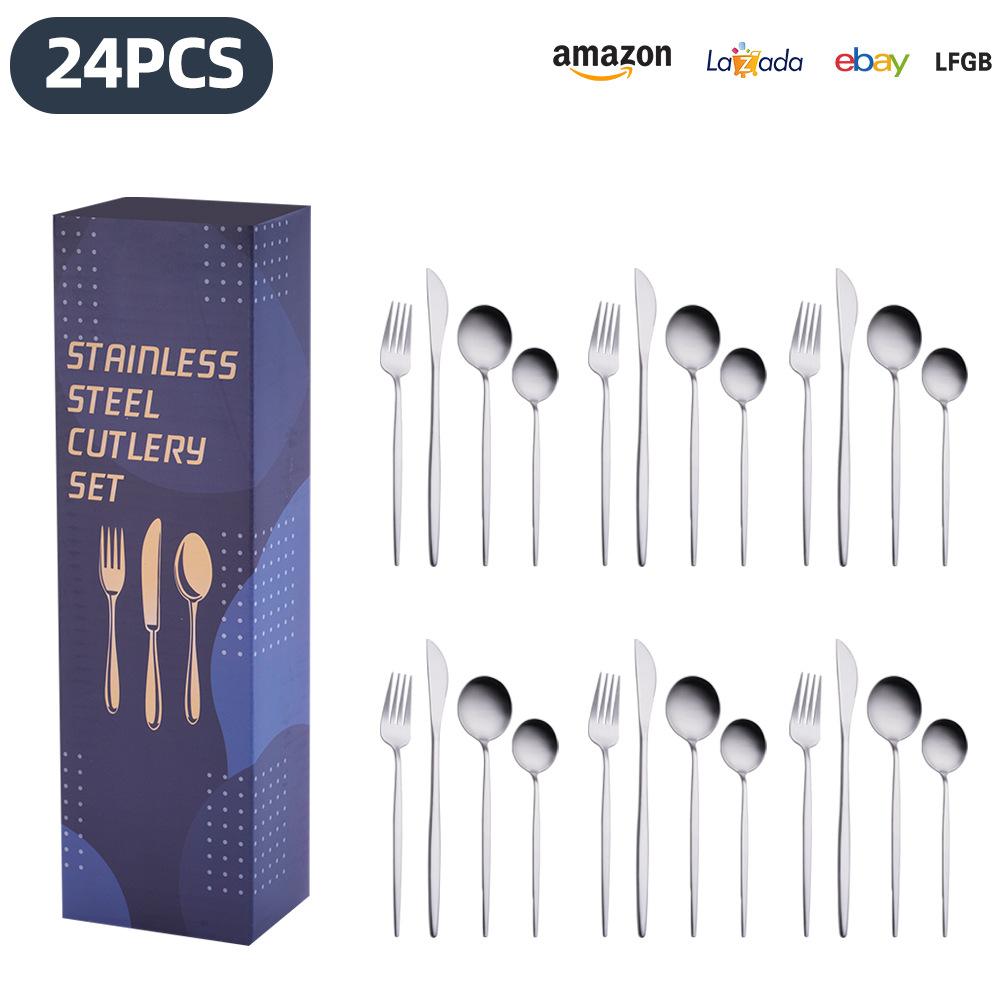 25 Years of New Stainless Steel Tableware Set, Tableware Portuguese Knives, Forks and Spoons 24-piece Gift Box Set