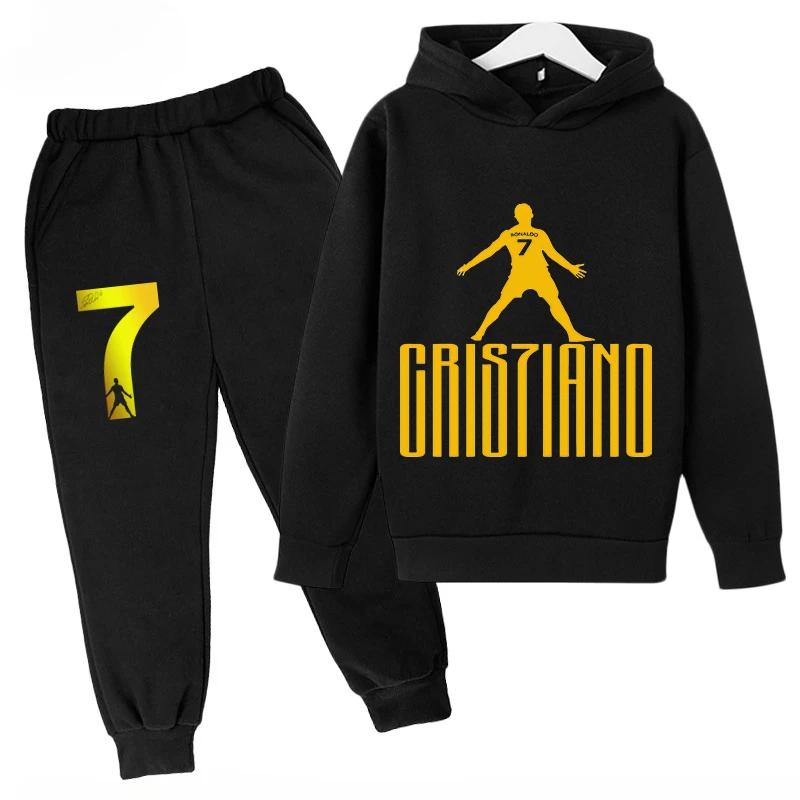 Children's Sports Hoodie Set  Sweatshirt Pants 2-piece Set for Boys and Girls Ronaldo Avatar Printed Kids Clothes Girls