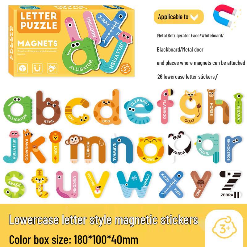Children's Educational Magnetic Blackboard & Refrigerator Puzzle with 26 Alphabet Letters, Animal Shapes, and Numbers.