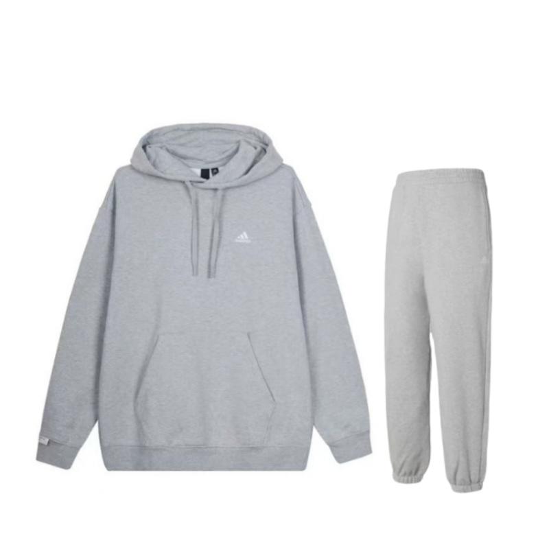 

Adidas Solid Color Brand Logo Design Comfortable Simple Long Sleeve Top Outdoor Retro Long Pants Hoodie Set Unisex Set Medium-Gray IV7586+-IV7608 S