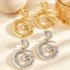 Double Spiral Swirl Drop Earrings Silver Tone Chunky Geometric Statement Earrings for Women