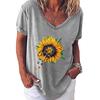 Womens Casual V Neck T-shirt Short Sleeve Letter Print Blouse Tops