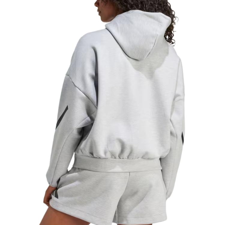 Adidas Z.N.E. Sportswear Hooded Pullover Sweatshirt Women Sweatshirt Gray JD9592