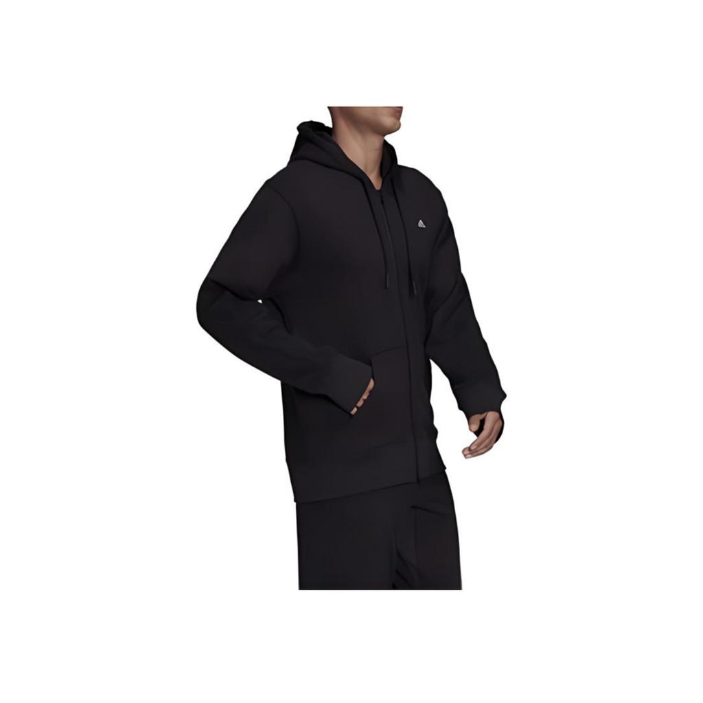 Adidas Solid Color Logo Casual Sports Woven Zip Hoodie Jacket Men Outerwear Black H45369