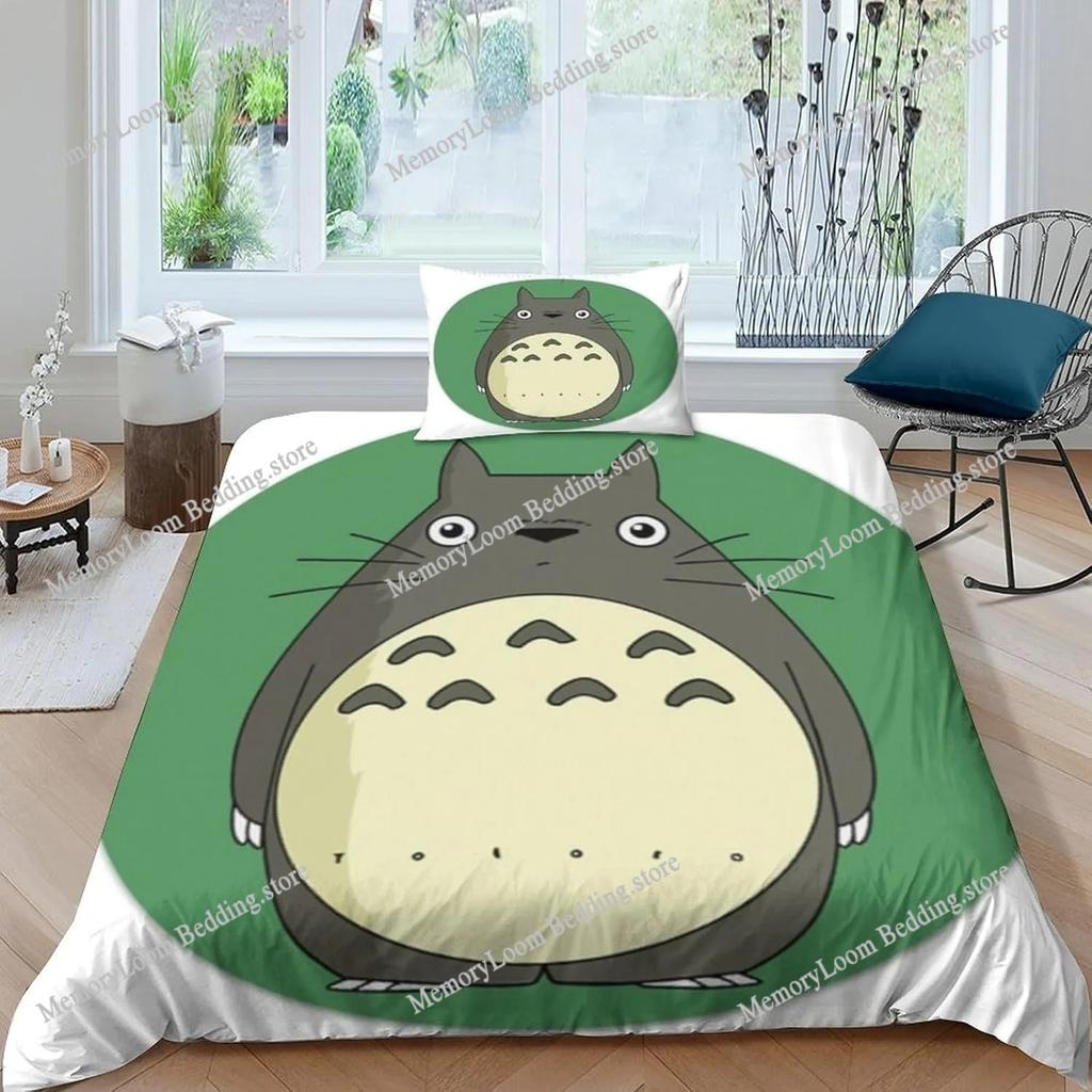 Anime Duvet Cover Pillowcase Bedding Set T-Totoros Kawaii Adult Boy Girl Bedroom Decoration Children Single Double Home Textiles