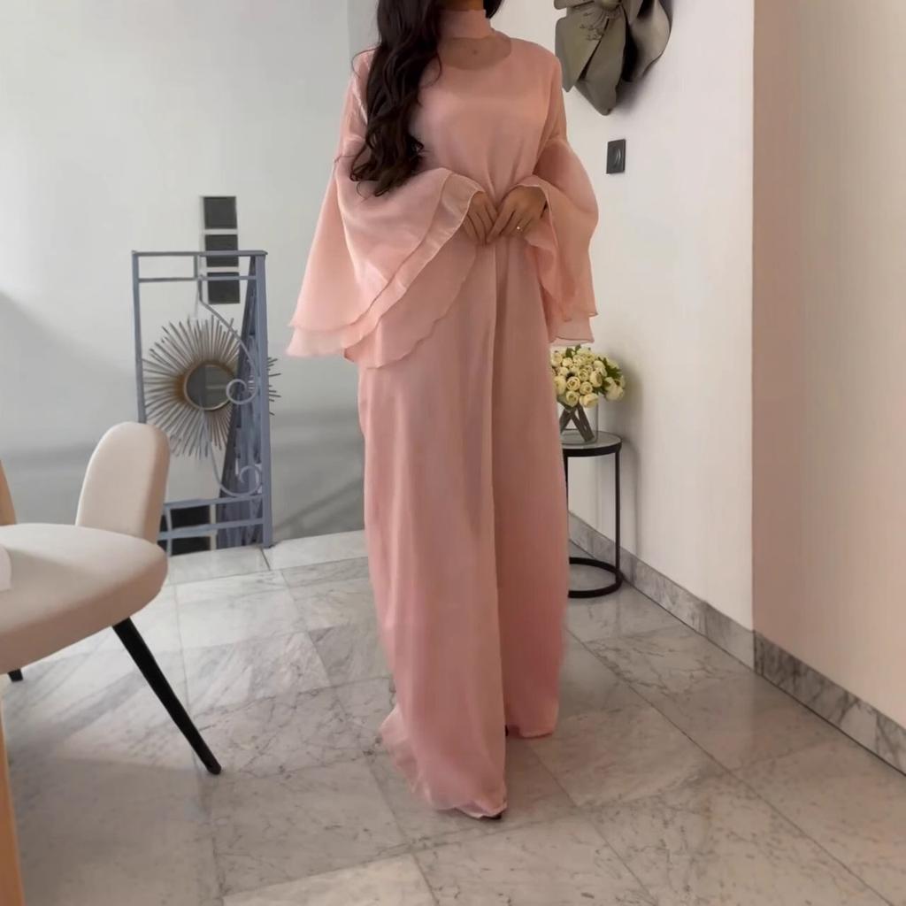 Middle East Arabian Women's New Temperament Stand-Up Collar Horn Sleeve Loose Large Size Dress Long Skirt