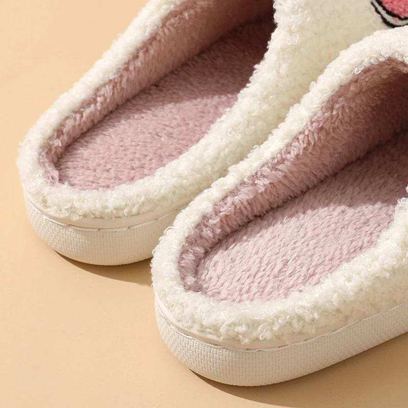 Fashion Cute Print Home Fluffy Slippers Women Closed Toe Warm Winter Cotton Slippers Woman Comfortable Soft Sole Plush Indoor Slides