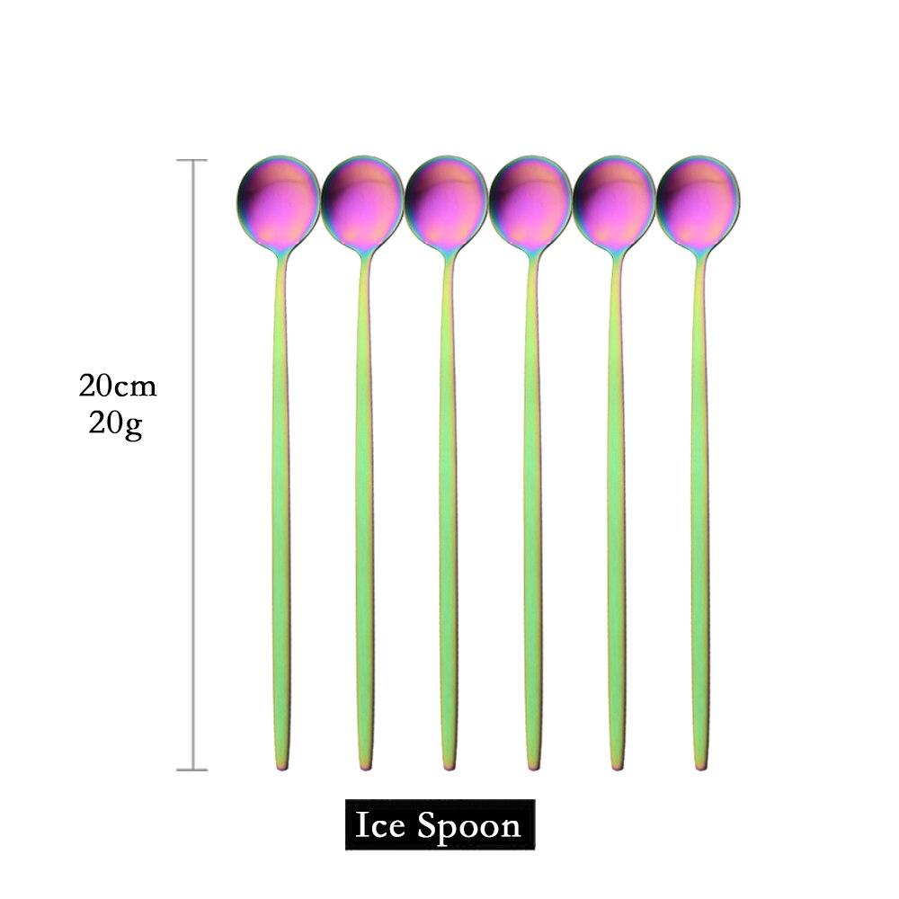 6pcs/set Long Handled Stainless Steel Coffee Spoon Ice Cream Dessert Tea Spoon Mixing Stirring Cooking Long Handle Spoon Tableware