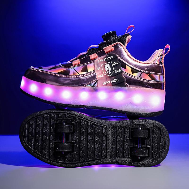Flying pulley shoes student sneakers children runaway shoes girls one button put away skates skates