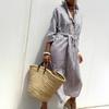 A New Women's Five-sleeved Striped Cardigan with A Lapel Shirt Dress