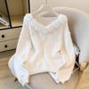 2026 Spring/Autumn Women's V-neck 3D Floral Rhinestone Pullover - Versatile Loose-Fit Long-Sleeve Top