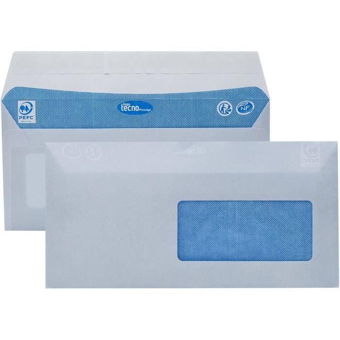 Enveloppes - TECNO - PRESTIGE - 500 Unités - Extra Blanc - Format DL 110x220 Mm Avec Fenêtre