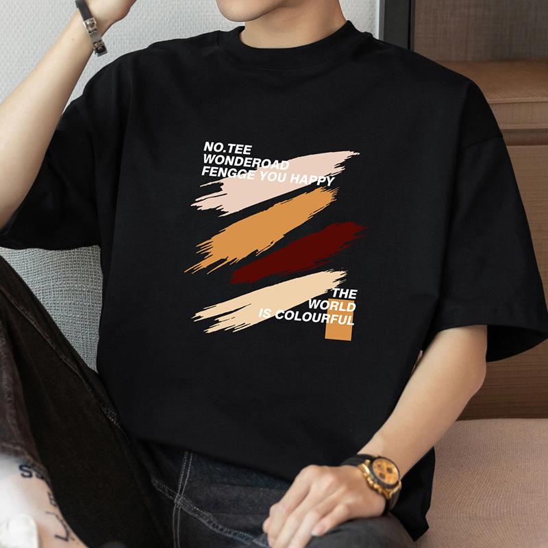 

Мужская футболка из плотного хлопка 260 г, с коротким рукавом, с принтом, американская, с коротким рукавом, модная, свободная, с круглым вырезом S