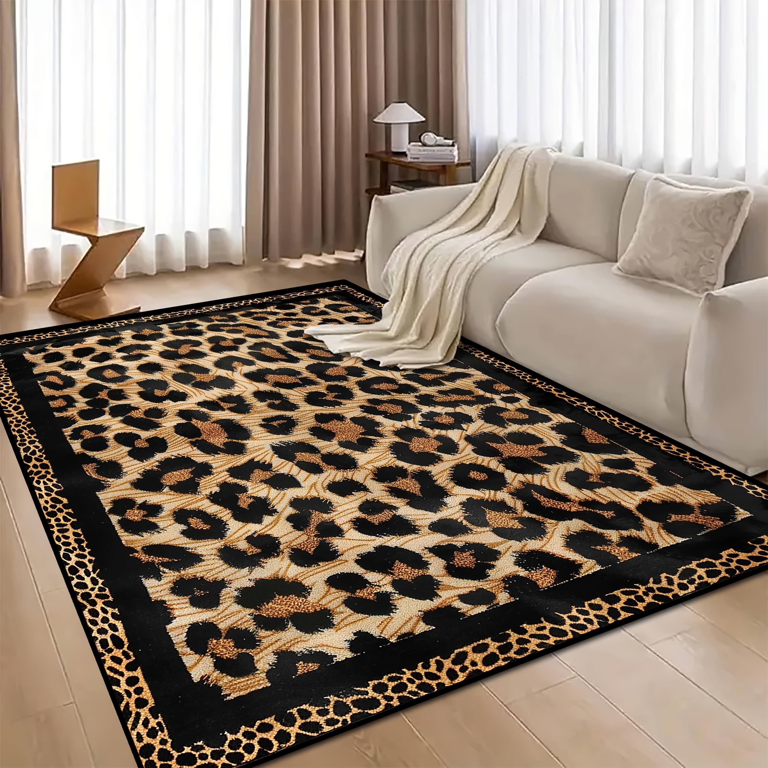 

Diamond Velvet Dot Plush Retro Leopard Print Area Rug Non Slip Washable Polyester Durable Easy Clean Living Room Porch Picnic 50x80cm20x31in