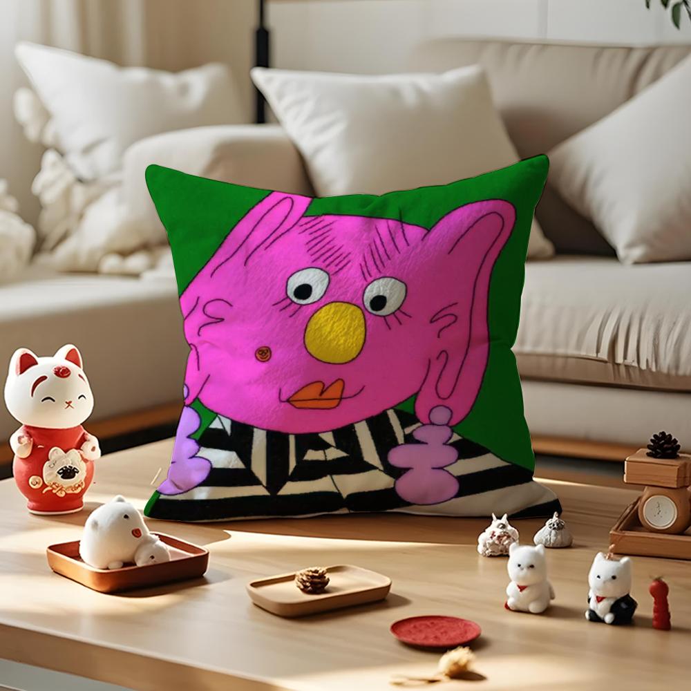 Cute Retro Illustration Cushion Cover Anti-dustmite Pillowcase Invisible Zipper Silky Short Plush Sofa Cushion Cover