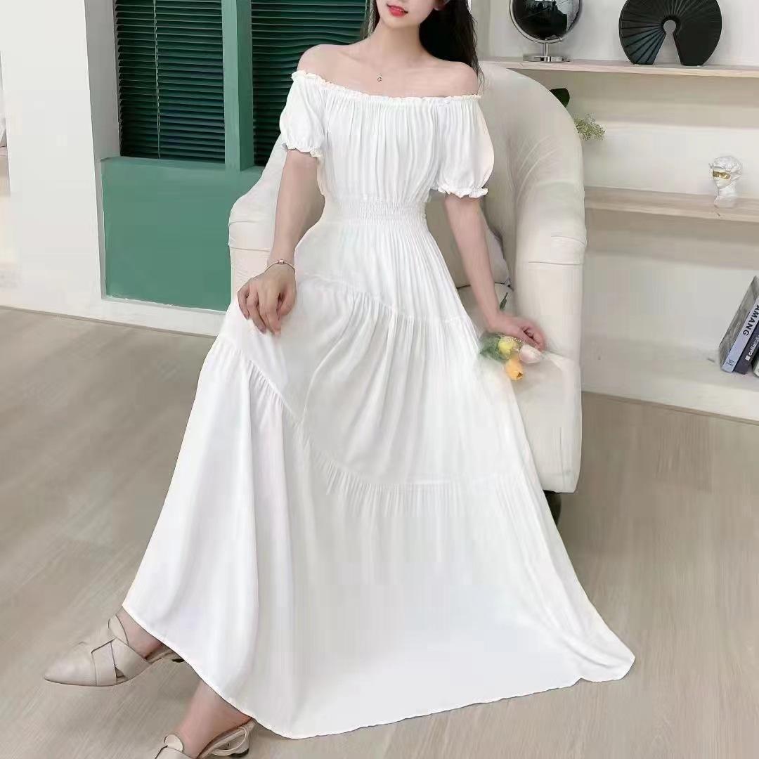 

Off-Shoulder One-Neck Cotton Silk Dress Children s Summer Dress Bohemian Island Vacation Dress Travel Beach Dress one size fits all белый